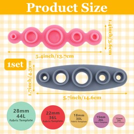 7-Pcs Universal Cover Button Maker with 5 Fabric Template, 5 Sizes (11mm, 15mm, 19mm, 23mm, 29mm), Silicone & Plastic, DIY Fabric Button Making Tools