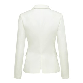 LookbookStore Women White Notched Lapel Pocket Button Work Office Blazer Jacket Suit Size S