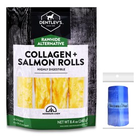 AccessiPets Dog Chews Bundles for Medium and Large Dogs, 6 Inch Rawhide Free Alternative Collagen Rolls Bundle with 1 Dog Waste Roll, Long-Lasting Dental Treats (Salmon, 4 Count)