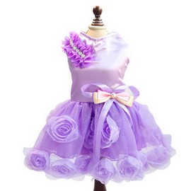 SMALLLEE_LUCKY_STORE Pet Small Dog Wedding Dress with Bowknot Birthday Party Costume Satin Rose Pearls Girl Formal Dress Cat Tutu Purple Violet XXL