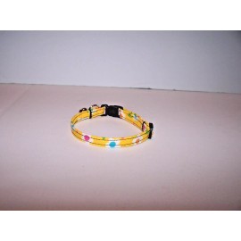 handmade Wet Nose Designs Colorful Sunny Day Cat Collar White Flowers on Yellow Floral