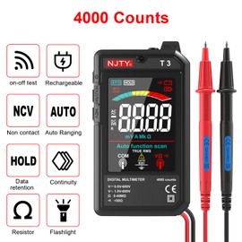 NJTY Multimeter, 4000 Counts, Rechargeable Auto-Ranging Digital Voltmeter with Non-Contact Voltage (NCV) Detection, 3.19-Inch Color LCD Display, AC/DC Voltage, Resistance, and Live Wire Test