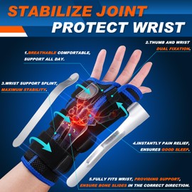 TISMOD Thumb Spica Splint Right Hand,Carpal Tunnel Wrist Brace Night Support for De Quervain's Tenosynovitis Brace,Thumb Brace Right Hand for Women/Men,One Size-Blue-Right