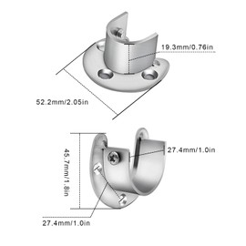 WJUAN 4 Pcs Flange Bracket, 28 mm U-Shape Rod Flange Set with Screws and Expansion Tube for Wardrobe Hangers Clothes Rod Holders (Silver)