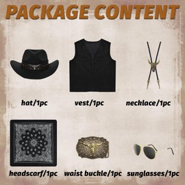 Antsparty Western Cowboy Costume for Men, Cowboy Cosplay Outfits with Tassel Vest Cowboy Hat Glasses Paisley Bandana, Retro Cowboy Fancy Dress for Western Theme Party Cosplay