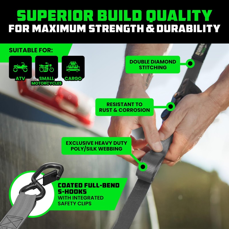 Rhino USA Retractable Ratchet Straps (2-Pack) - 1 Inch x
