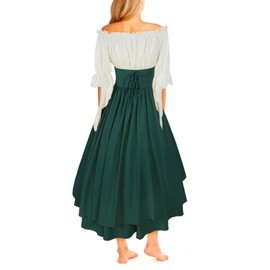 Mingyuezai Women Renaissance Costume Medieval Victorian High Waisted Button Skirt Set(L,Z2880GNST)