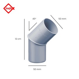 INEFA Rain Pipe Elbow 45 Degrees for Downpipe, PVC DN50 / 50 mm Grey Connector Gutter Accessories, Easy Plug-In Installation, Made in Germany
