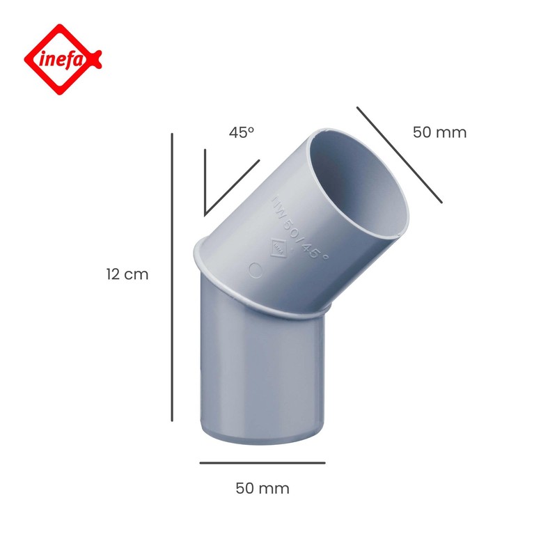 INEFA Rain Pipe Elbow 45 Degrees for Downpipe, PVC DN50