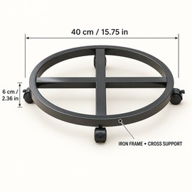 Round Iron Plant Caddy with Locking 360° Wheels, Mobile Flower Pot Stand for Indoor Plants