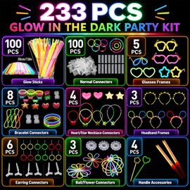 SilverChry 233 pezzi Fluo Party Kit, 100 Braccialetti Luminosi Fluorescenti, Connettori per Bracciali Occhiali Orecchini, Adatti per Decorazioni per Feste, Vacanze, Compleanni e Regali