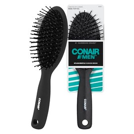 CONAIR Men Hair Brush, Men’s Detangler Brush for Everyday Brushing and All Hair Types, Flexible Cushion Base with Ball-Tipped Bristles Won’t Snag or Pull, Black