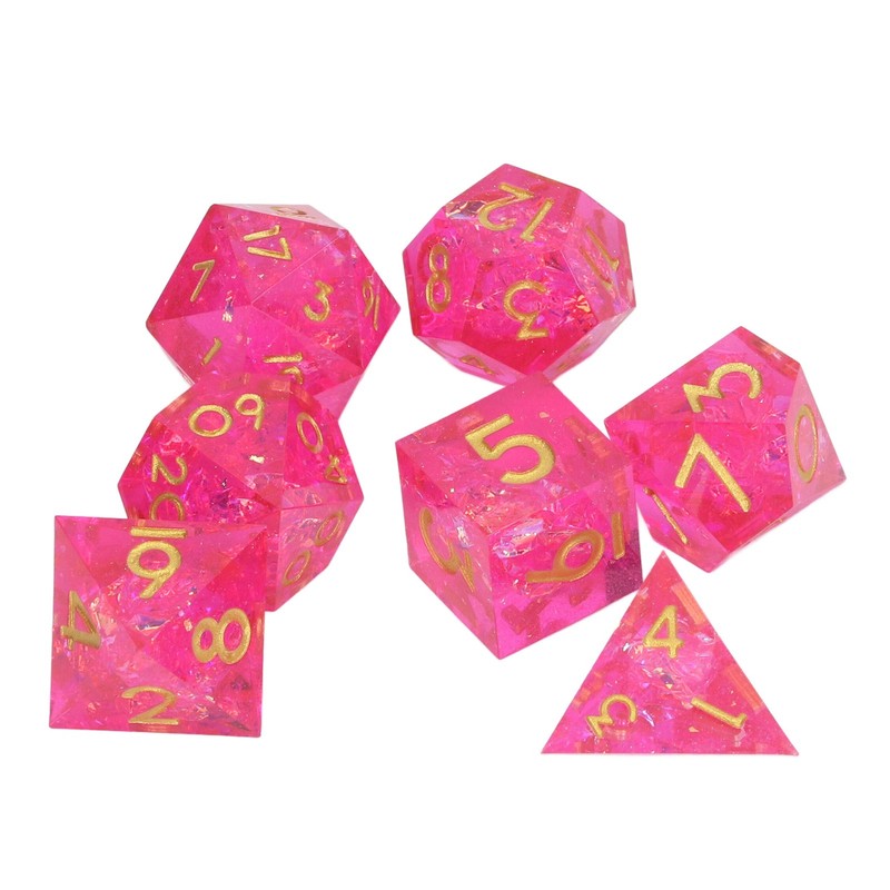 7PCS Polyhedral Dice Clear Numbers Pointed Edges Resin Dice Set