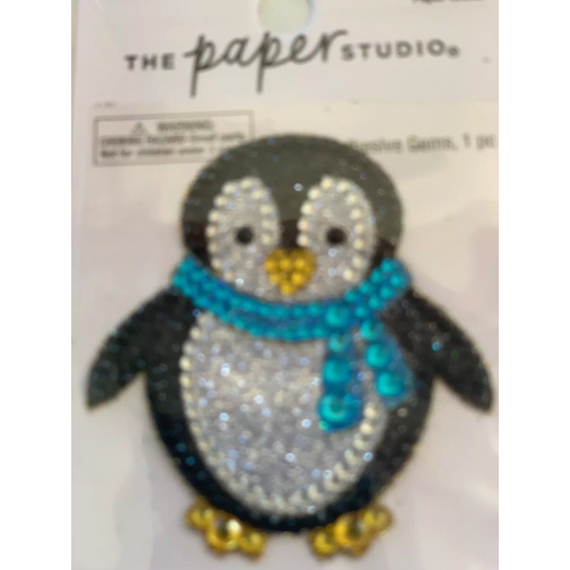 HOLIDAY TIME CHRISTMAS PENGUIN STICKER GEMSTONE GLITTER HAPPY PENGUIN