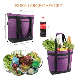 BeeGreen Light Purple Insulated Cooler Bag with Handles Oversized Sturdy Leakproof Freezer Shopping Tote for Groceries Heavy Duty Thermal Food Delivery Bag to Keep Food Cold and Warm