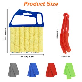 4pcs Window Venetian Blind Cleaner Duster Tool,Blind Duster for Cleaning,Microfiber 7Finger Duster Brush Dusting Cleaner Tool ，for Window Shutters Air Conditioner,with 4 Cloth Cover(Blue/Green)