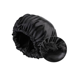 MUFEKUM Hair Bonnet for Sleeping, Large Adjustable Double Sided Satin Bonnet, Silk Bonnet for Women Girls Mens Hair Care, Bonnet Sleep Cap for Curly Hair Black Hair (All black)