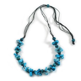Avalaya Light Blue Shell and Teal Wood Beads with Black Cotton Cord Necklace - 80cm L/Adjustable