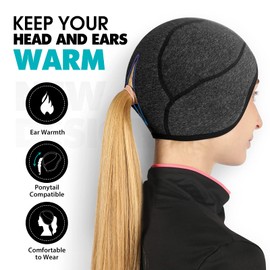 Hikenture Womens Skull Cap with Ponytail Hole,Winter Running Beanie Hat Cold Weather Thermal Cycling Helmet Liner with Fleece