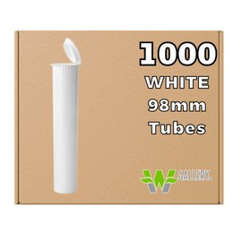 W Gallery W Gallery 1000 White 98mm Open Cap Pop Top Tubes - Airtight Smell Proof Containers - Plastic Medical Grade Prescription Bottles for Pills Herbs Flowers Supplements, Bulk Pack, Not Glass Jars