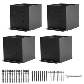 ZWMY 6x6 Post Base 4 Pcs, Post Brackets (Inner Size 5.5"x5.5"), Black Powder-Coated Heavy Duty 2mm Thick Solid Steel Deck Post Anchor for Outdoor Support Deck,Fence,Porch,Railing,Mailbox,Pergola…