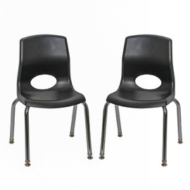 Children’s Factory MyPosture Plus 12" Chair, Black with Chrome Legs, 2 Pack, Stackable Ergonomic Seating Solution for Classrooms and Homeschools
