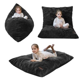 MAXYOYO 3 in 1 Kids Bean Bag Chair Bed, Child Floor Sofa for Gaming, Reading, Faux Fur Floor Mattress with High-Density Foam Filling for Living Room Bedroom