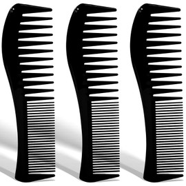 Zoolinn Versatile Hair Grooming Set - 3PCS Black Double-Sided Combs for Women and Men, Wide & Fine Teeth, Expert Styling Comb