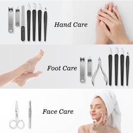 SOPOLISE Manicure Pedicure Set, Nail Clipper Set 10-Piece Set Professional Manicure Kit Stainless Steel Nail Kit with Portable Pink Leather Travel Case Gift for Men Boyfriend Parent