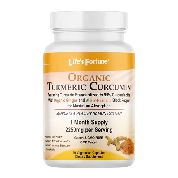 Life's Fortune Turmeric Curcumin Dietary Supplement, Supports Joint Relies, Antioxidant Health, Immune, Digestive and Liver Health, 90 Vegetarian Capsules - 750mg