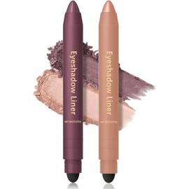 Shadow Liner 2in 1 Eyeliner Eyeshadow, Shadow Liner Duo Plum, Eyeliner + Eyeshadow, Waterproof, Smooth, Long-Lasting & Smudge-Proof Wear,Easy to Color（Champagne+Purple）