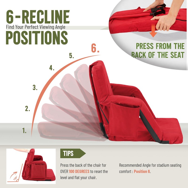 Overmont Stadium Seat with Back Support - 2.8'' Padded Cushion