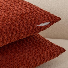 UGASA Fall 18x18 Inch Pillow Cover Pack of 2 Soft Boho Stripe Corduroy Cushion Cover Farmhouse Decorative Throw Pilowcase for Bed, Couch, Sofa, Bedroom, Living Room, Burnt Brick