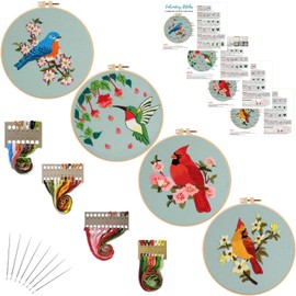 Louise Maelys 4 Sets Bird Embroidery Kits for Beginners,Cross Stitch Kits for Adults,DIY Needlepoint Kits Including Embroidery Cloth,Hoop,Threads and Instructions