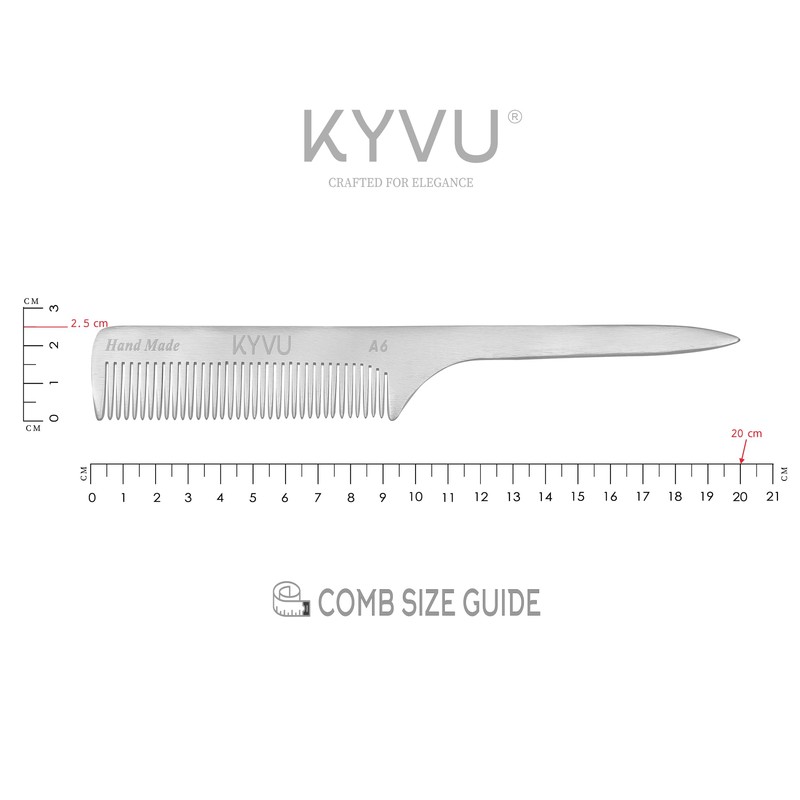 KYVU A6 handgefertigter 20 cm feiner Zahn-Aluminiumkamm mit Griff