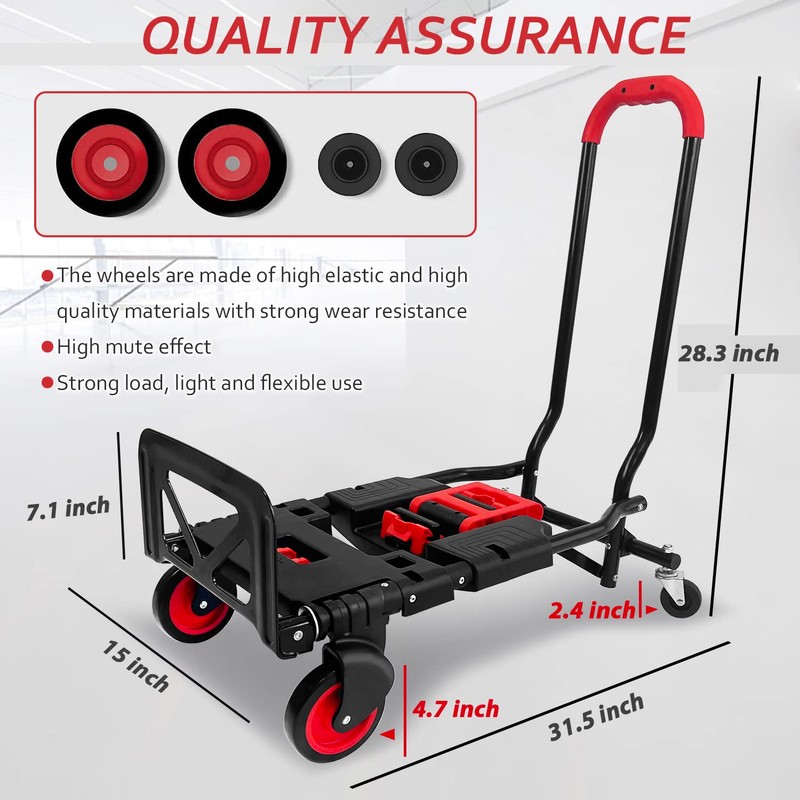 Folding Hand Truck, Portable Dolly Cart with Rubber Wheels and