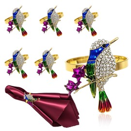 Davifina Gold Bird Hummingbird Napkin Rings Set of 6 Sparkly Rhinestone Birds Napkin Rings Holder for Coastal Beach Party Garden Wedding Baby Shower Brithday Holiday Family Gatherings Table Decor