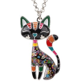 DOWAY Cute Enamel Cat Necklace for Women Girls Pet Kitten Pendant Jewellery Gift, enamel, No Gemstone