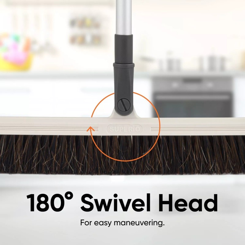 Superio 18" Horsehair Swivel Broom, Rotating Broom with Telescopic Handle