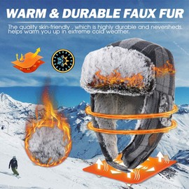 Fancet Unisex Stylish Wool Plaid Trapper Hat Faux Fur Earflap Hunting Russian Ushanka Hat Winter Outdoor Ski Snow Hat Warm Thick Lined (Medium, 89079_Red)