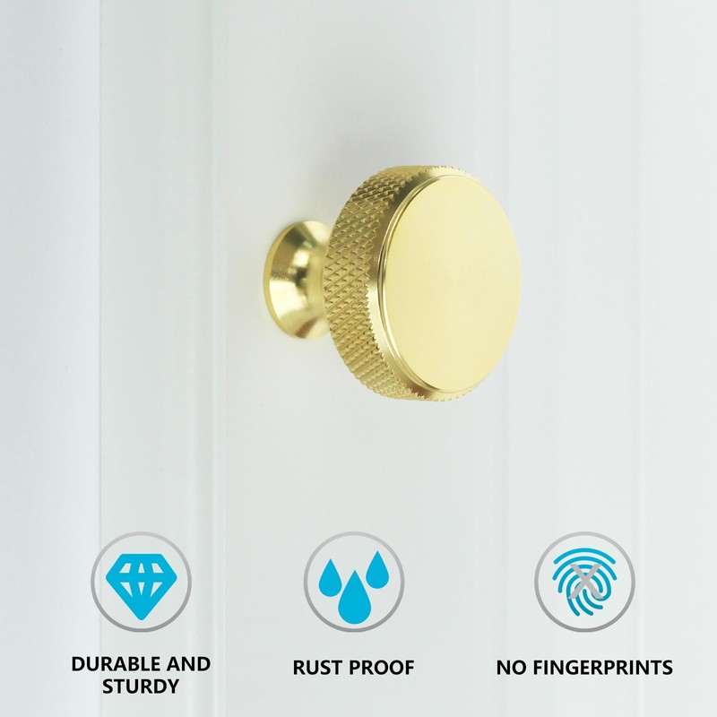 HANIHUA 10 Pack Gold Cabinet Knobs Dresser Knobs, Brushed Brass