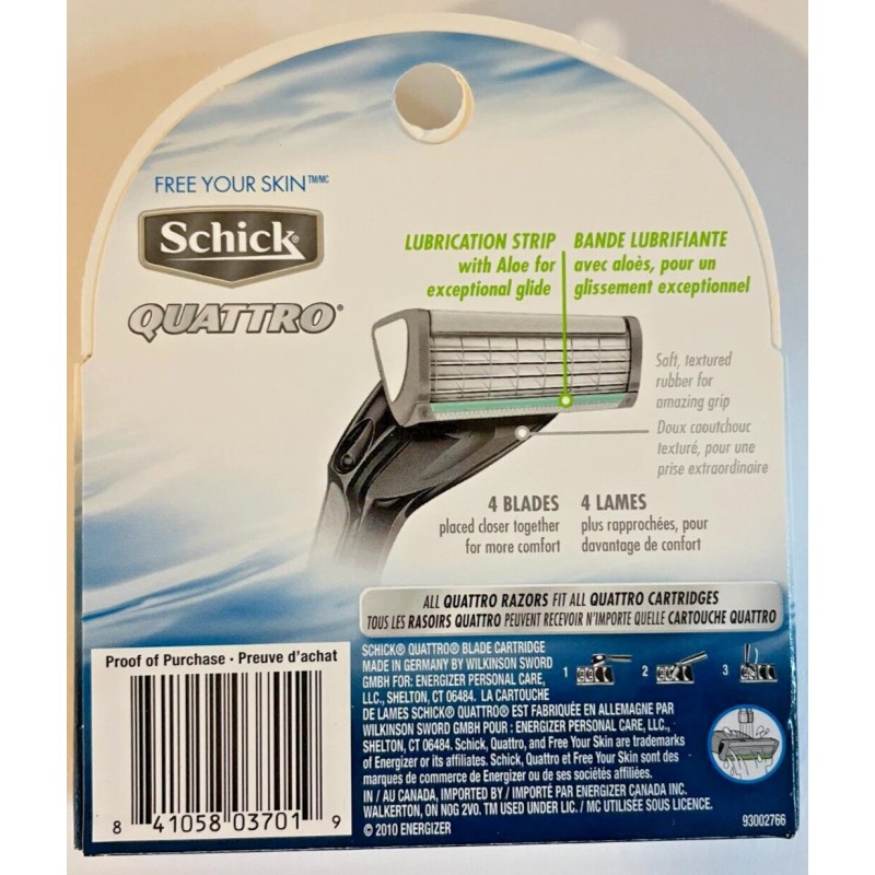 Schick 3 Packs of Schick Quattro Cartridges - Total 12