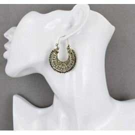 Gold earrings hoops filigree medallion dangle disc earrings door knocker hoop huggie antiqued gold tone
