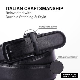 HAMMONDS FLYCATCHER Genuine Leather Belt for Men - Perfect for Formal and Casual Wear - Adjustable Waistband up to 46 Inches - Autolock Belt for Formal and Casual Wear - Asphalt Black