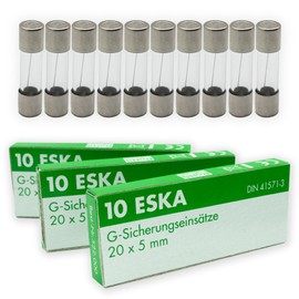 ESKA 10A Fine Fuses 5 x 20 mm Glass Fuse | Slow Release Pattern for 220 V / 230 V / 250 V AC | G Fuse Inserts | Pack of 10 | Eska No. 522.500