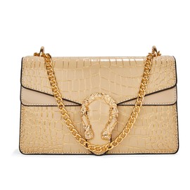 LADINOVO Crossbody Bags for Women Snake Printed Vegan Leather Shiny Clutch Bags Purses with Chain Strap (Light Khaki)