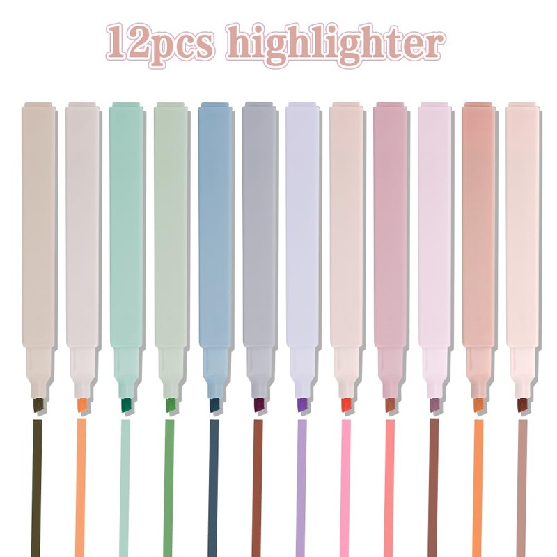 CFifHtOL Pastel Highlighter Set,12 Soft Coloured Highlighters,Gentle on Eyes &