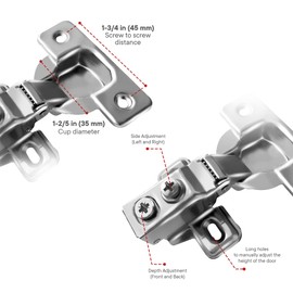 Berta 20 Pack 3/8" Overlay Hinges, 45mm Stainless Steel Quiet 3D Soft Close Concealed for Face Frame Door ＆ Frameless Door, 105° Open Angle Kitchen Replacement, Self Closing Hidden, Satin Nickel