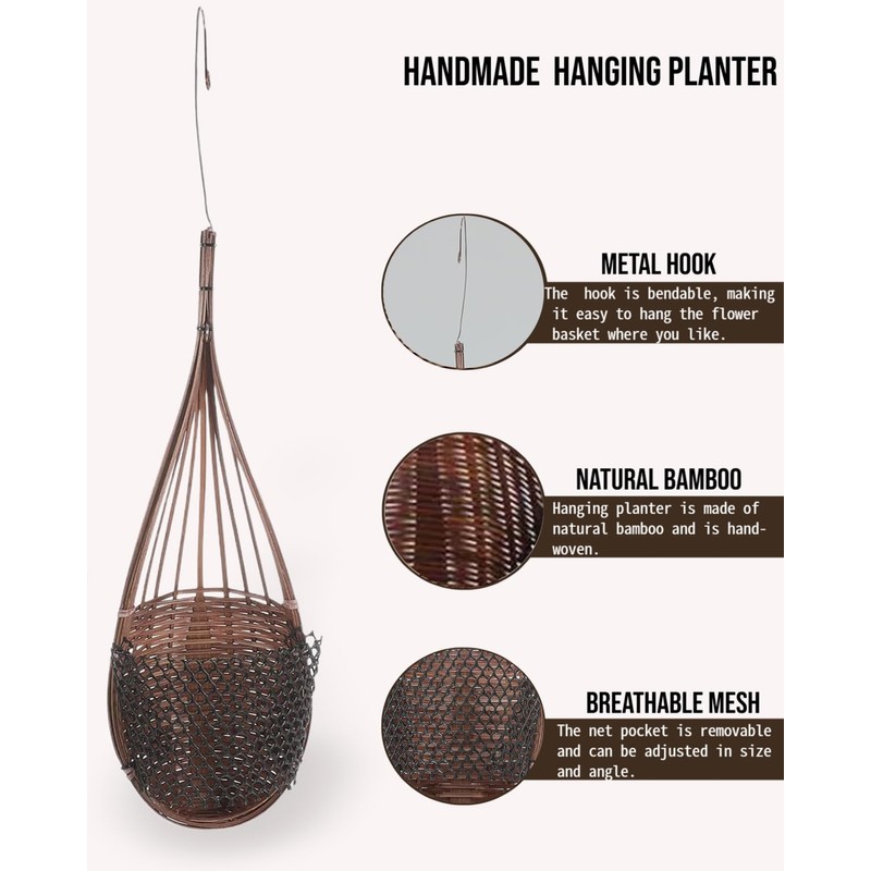 Hanging Orchid Planter Plant Pot: 5 Packs Bamboo Flower Basket
