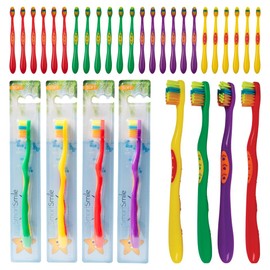 SmartSmile 72 Pcs Bulk Kids Toothbrushes Individually Wrapped - Assorted Colors with Animal Paw Prints - Popular Dental Office Patient 21-542